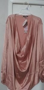 Plus satin long sleeve blouse